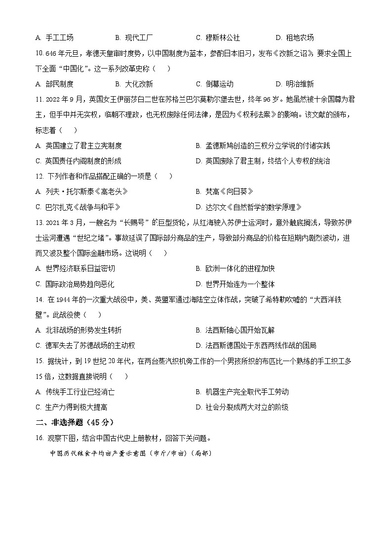 2024年吉林省吉林市永吉县中考一模历史试题（原卷版）第2页