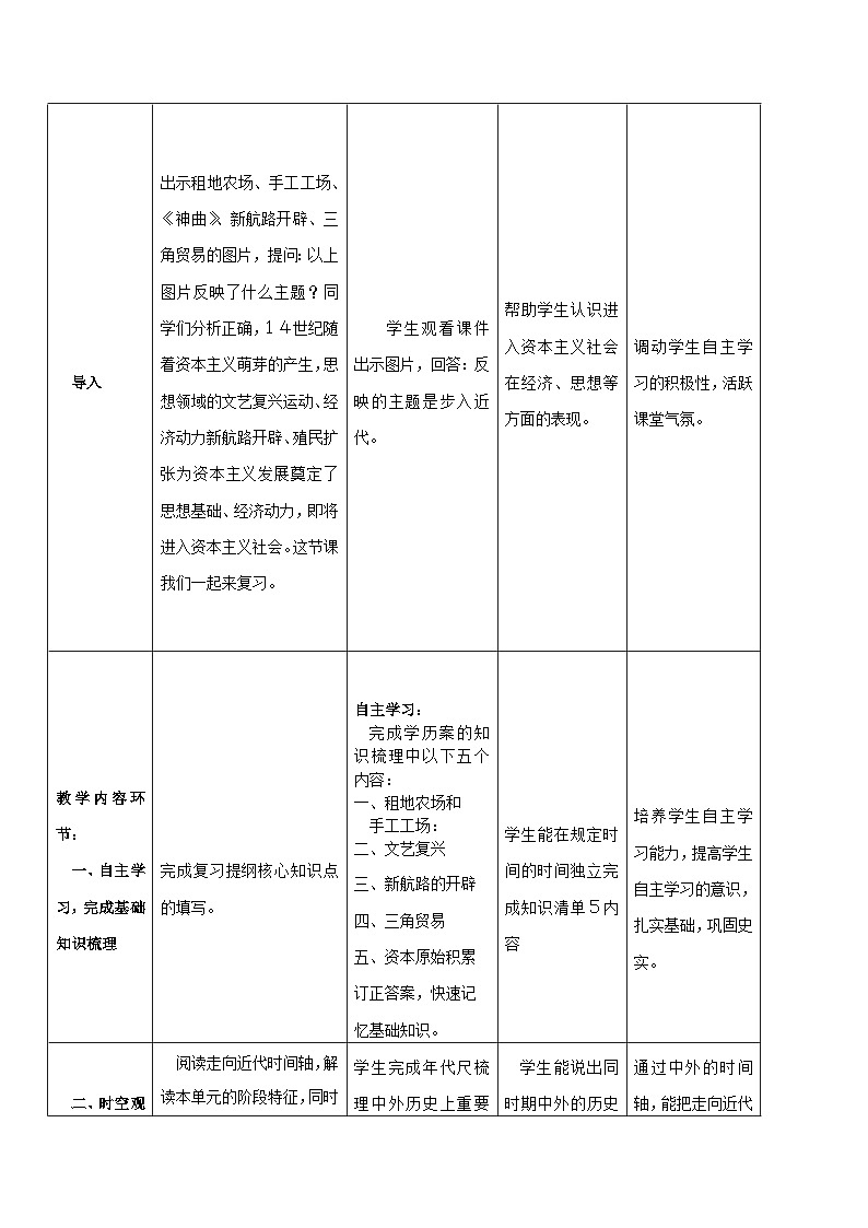 中考历史一轮考点复习走向近代（教学设计）03