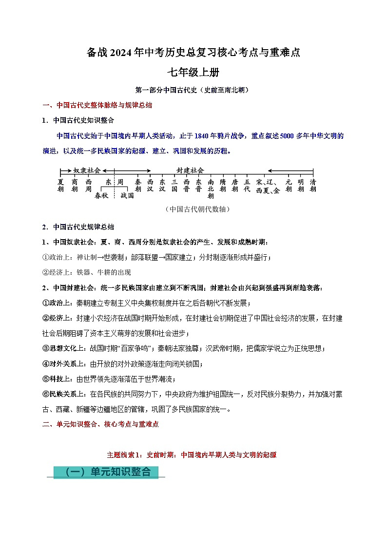 七年级上册-备战2024年中考历史总复习核心考点与重难点练习（统部编版）第1页