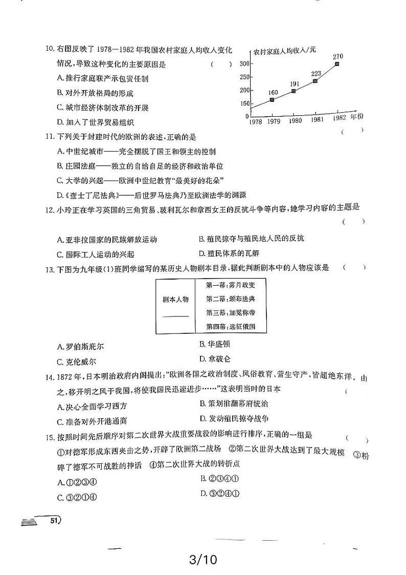 2024年湖南益阳九年级初中学业水平考试历史综合检测（三）第3页