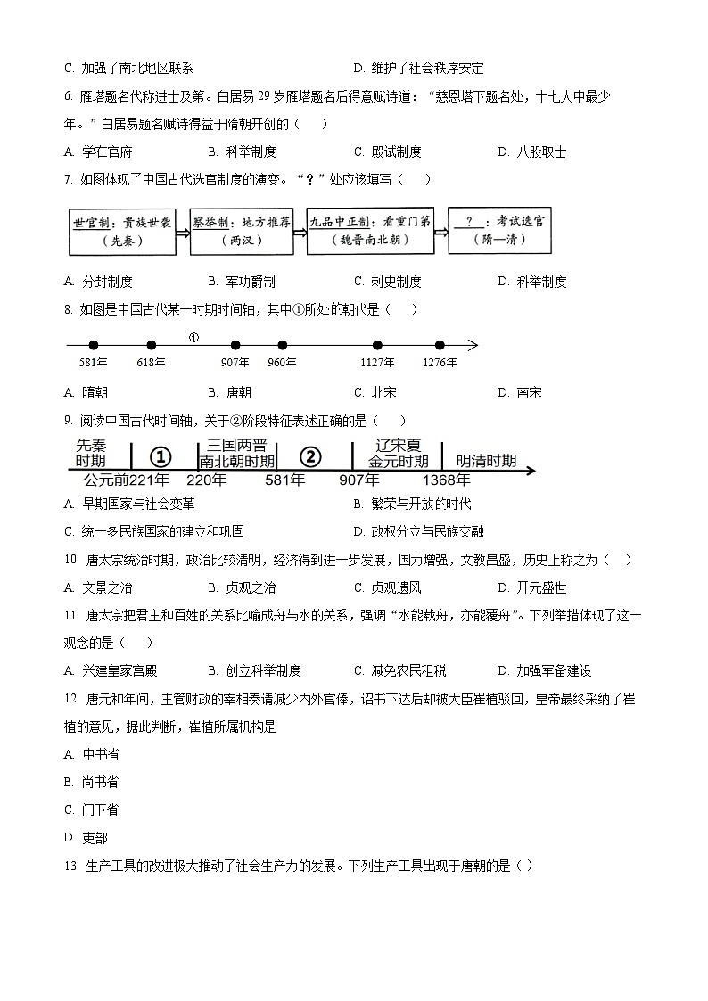 广东省揭阳市惠来县2023-2024学年七年级3月月考历史试题（原卷版+解析版）02