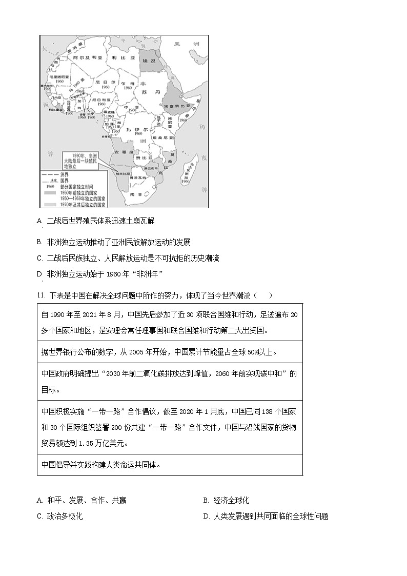 2024年河北省石家庄市新华区中考一模历史试题（原卷版+解析版）03