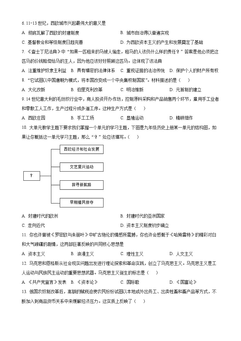 2024年河南省安阳市林州市中考一模历史试题（原卷版）第2页