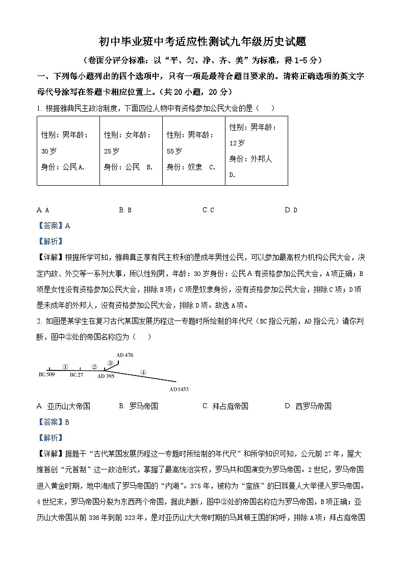 2024年河南省安阳市林州市中考一模历史试题（解析版）第1页