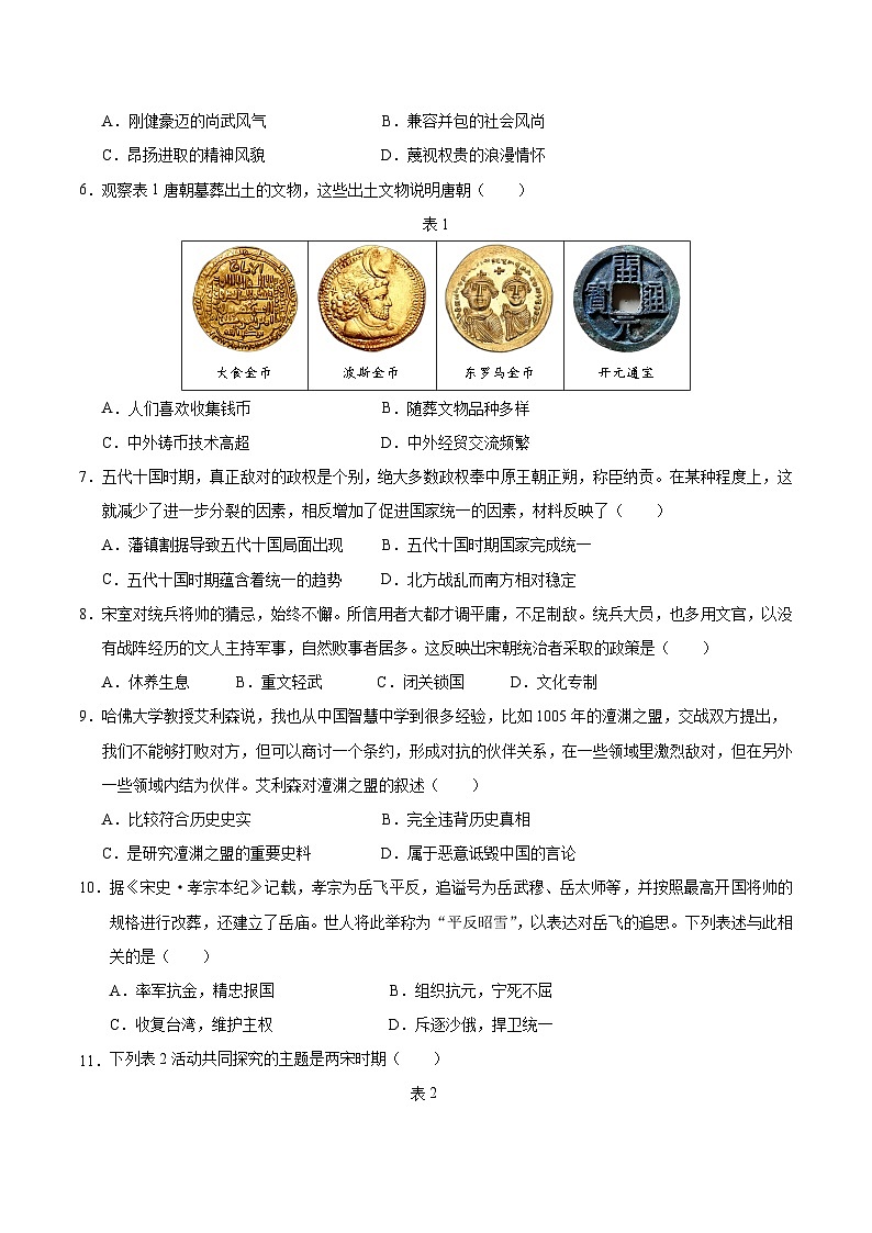 2023-2024学年初中下学期期中考试 七年级历史期中模拟卷（湖北武汉专用，七下第1—11课）02