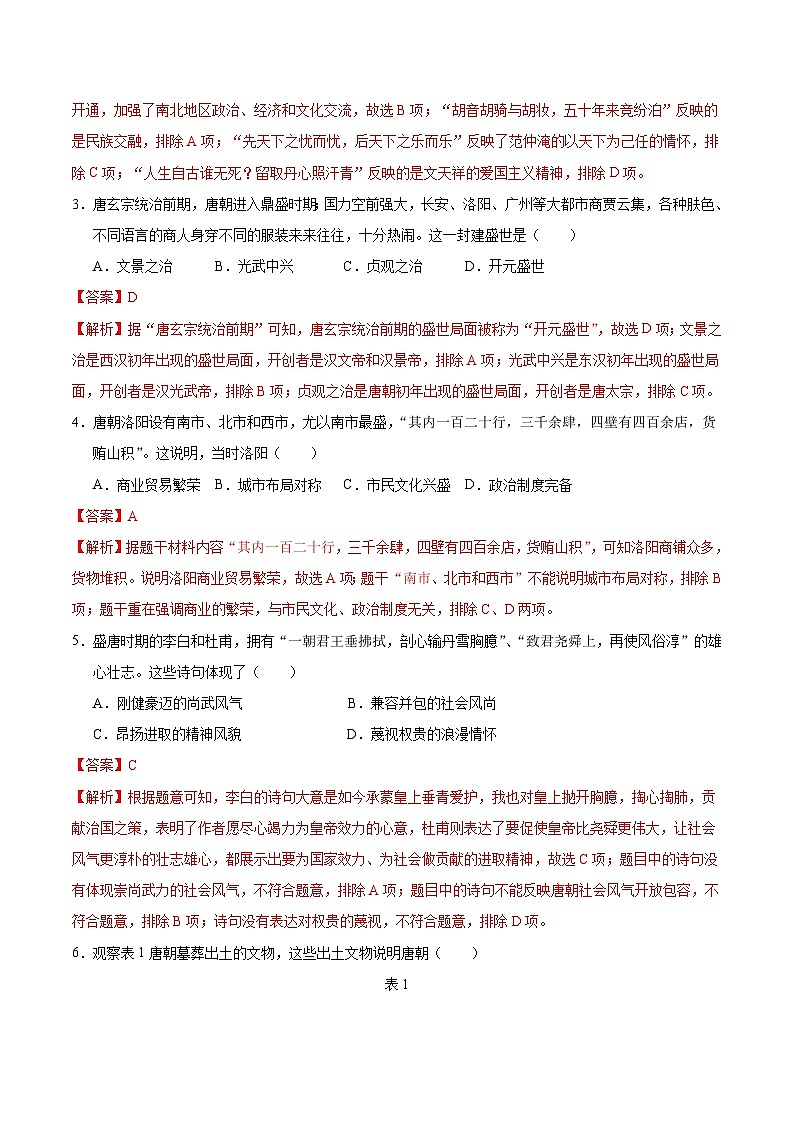 2023-2024学年初中下学期期中考试 七年级历史期中模拟卷（湖北武汉专用，七下第1—11课）02