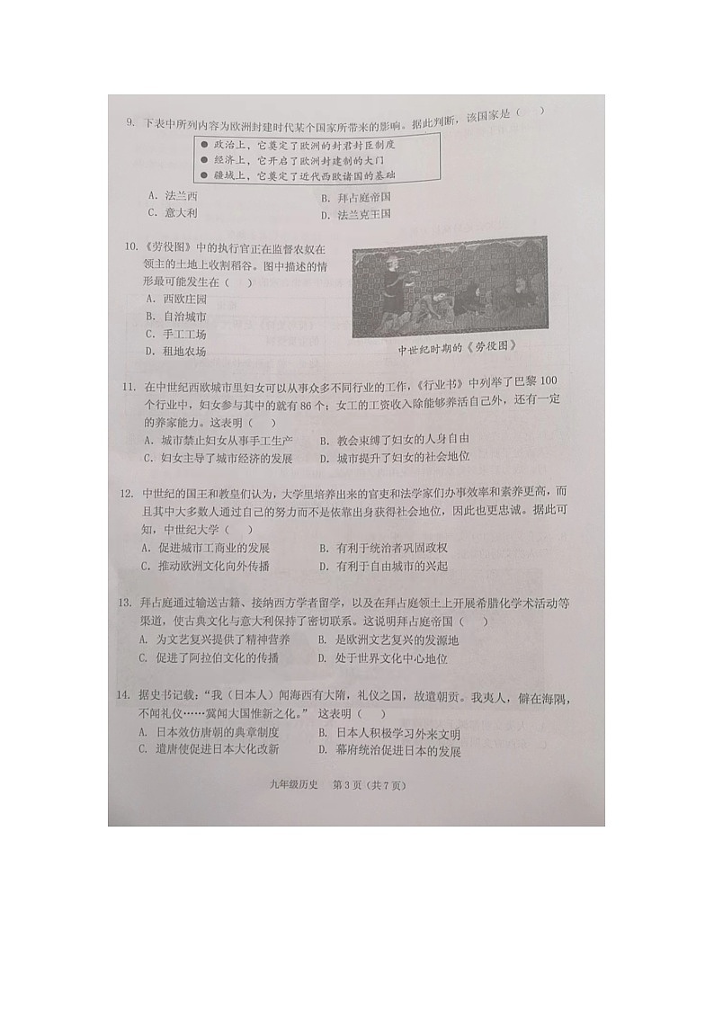 广东省广州市海珠区2023-2024学年九年级上学期1月期末历史试题03