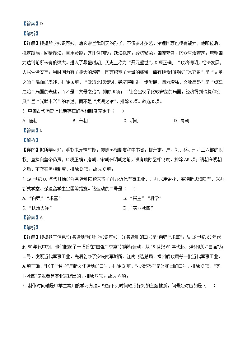 2024年陕西省富平县部分学校中考一模历史试题（原卷版+解析版）02