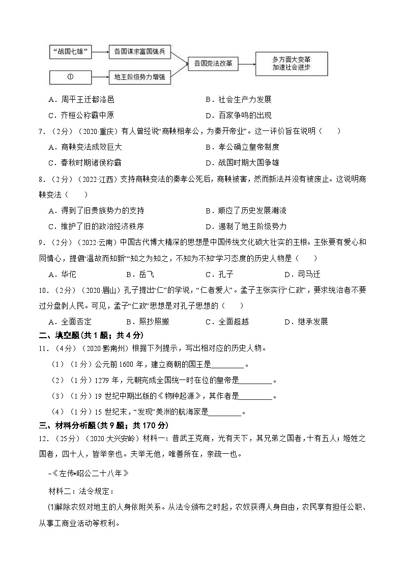 （20-22）三年中考历史真题汇编 2.夏商周的发展与变革 试卷（含解析）第2页