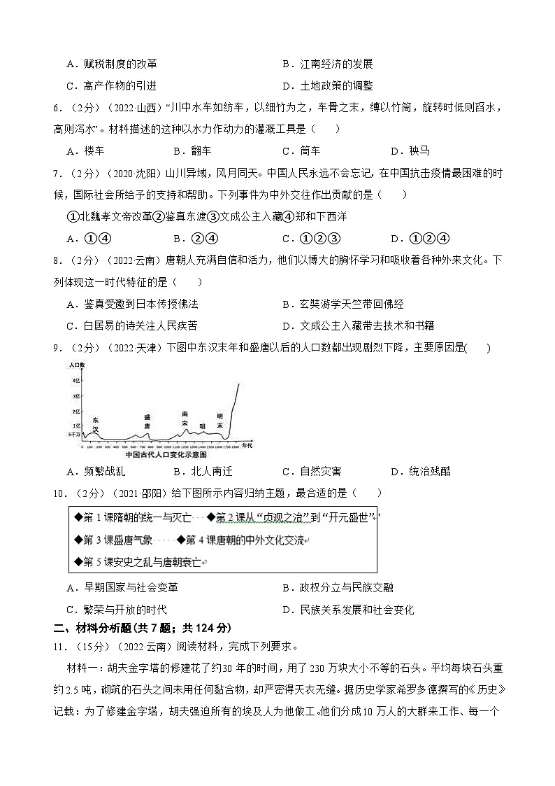 （20-22）三年中考历史真题汇编 6.隋唐时期的开放与繁荣 试卷（含解析）第2页