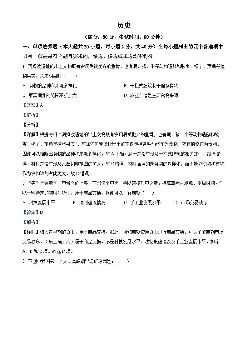 2024年江西省临川第一中学中考一模历史试题（解析版）第1页