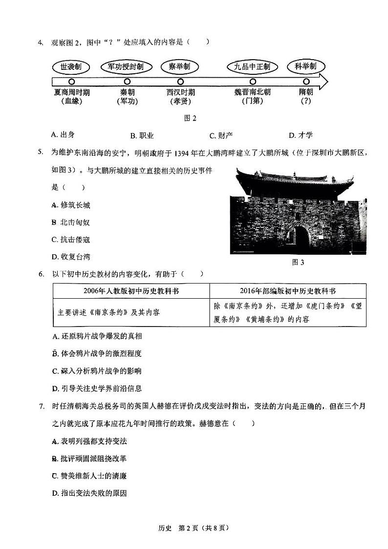 2024年广东省深圳市34校九年级下学期适应性二模考试历史题第2页