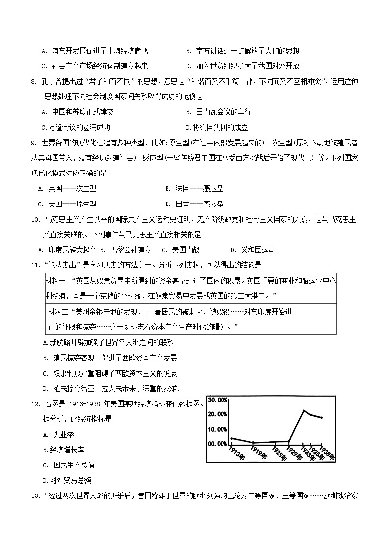 山东省淄博市张店区2023-2024学年部编版九年级下学期历史期中学业水平检测题（含答案）02