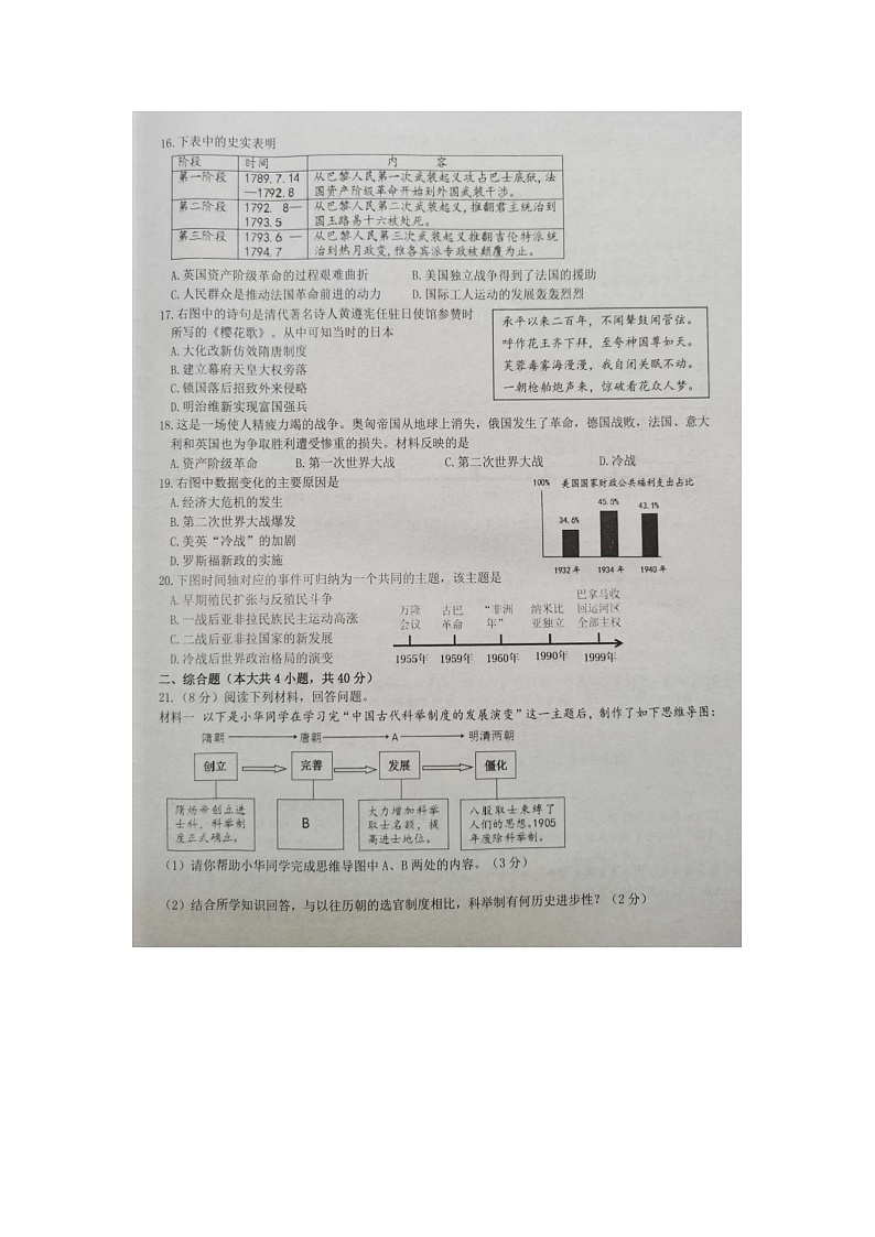 2024年江西省赣州市信丰县中考一模历史试题03