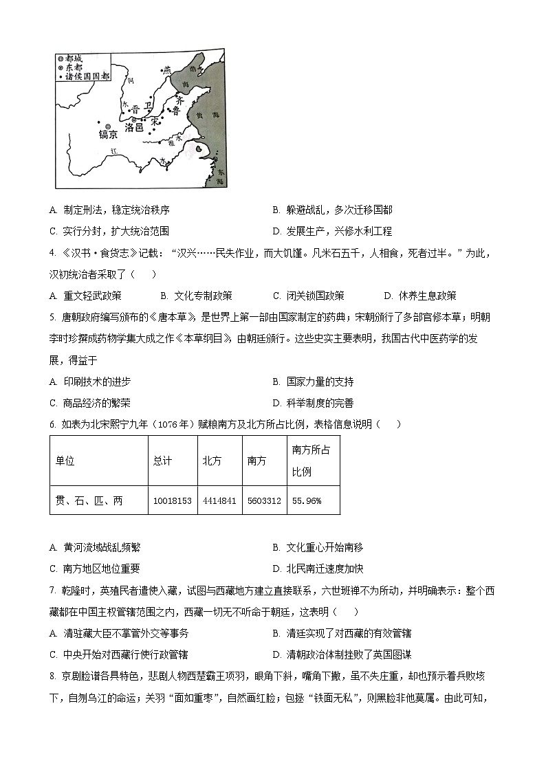 2024年广东省广州市部分学校中考一模历史试题（原卷版+解析版）02