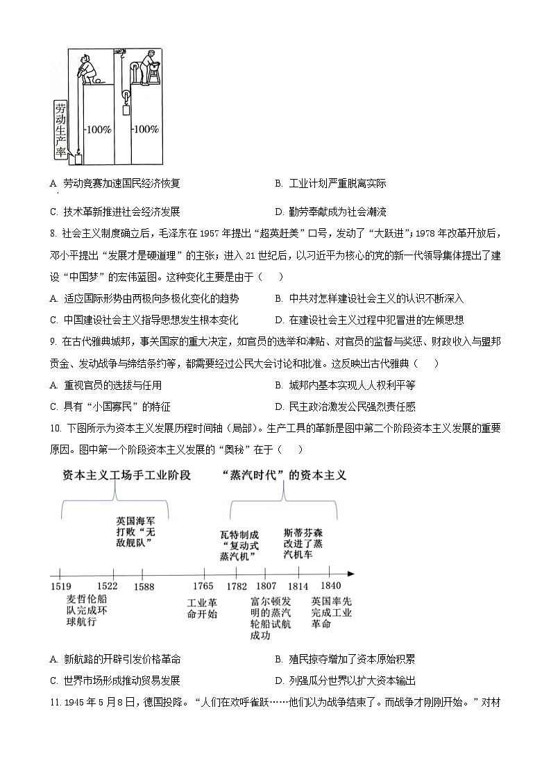 2024年陕西省西安市高新一中初级中学中考模拟历史试题（原卷版）第3页
