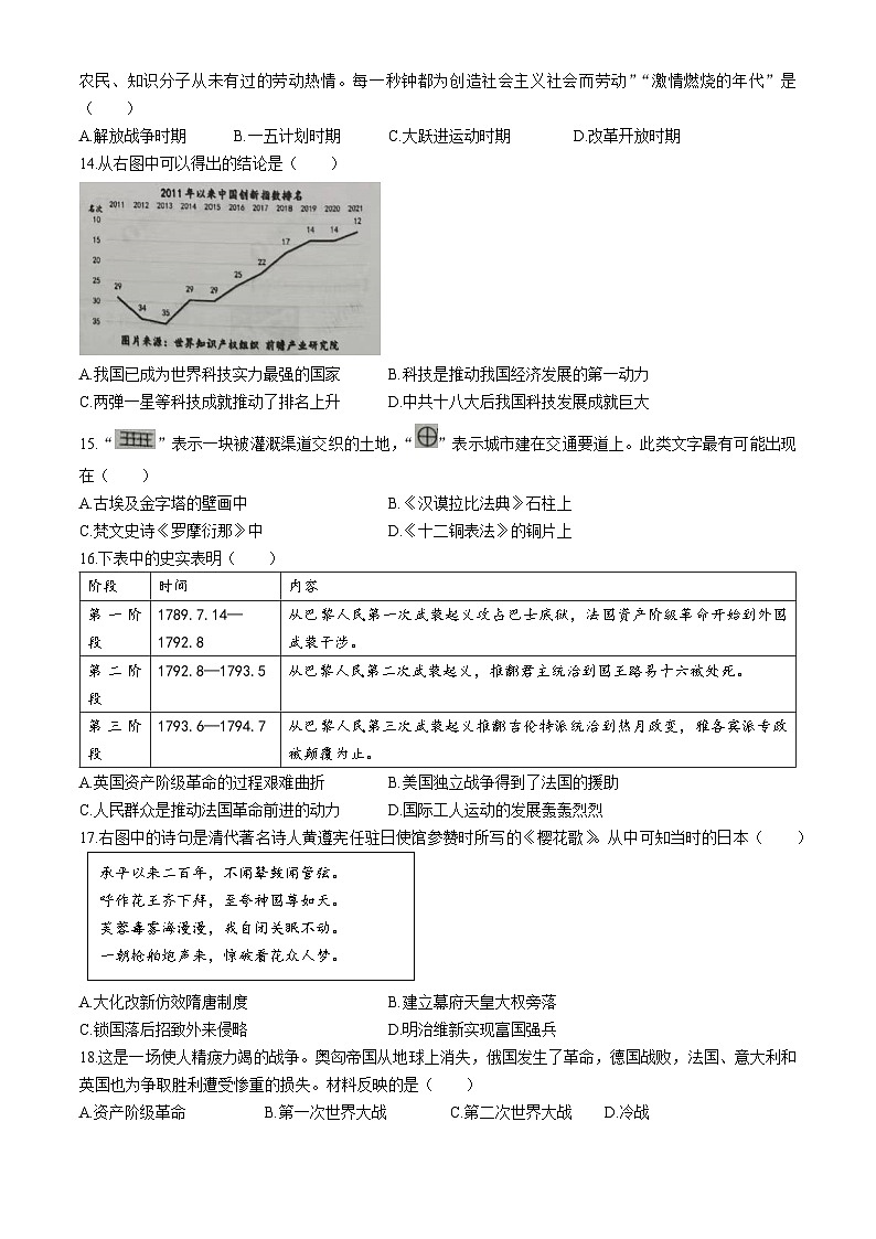 2024年江西省赣州市信丰县中考一模历史试题03