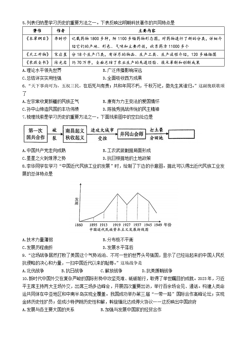 山西省太原市多校2024年中考历史考前适应性训练试题第2页