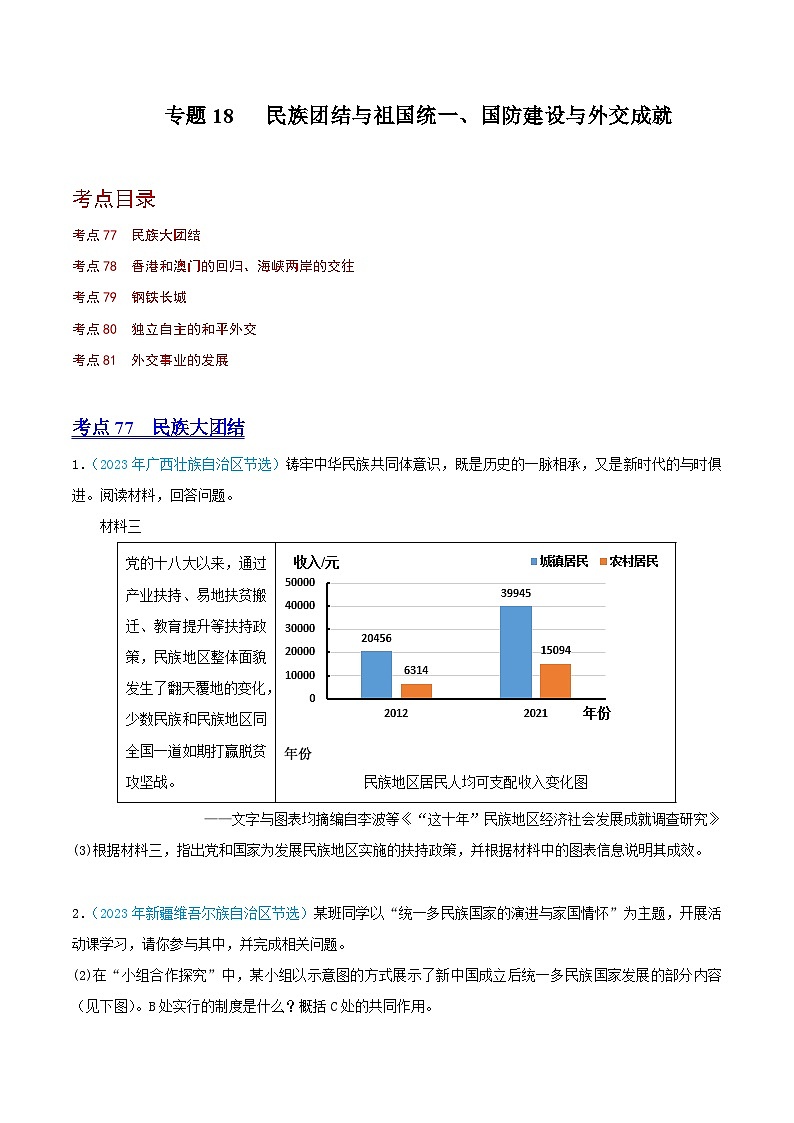 专题18  民族团结与祖国统一、国防建设与外交成就（第02期）（全国通用）（原卷版） 第1页