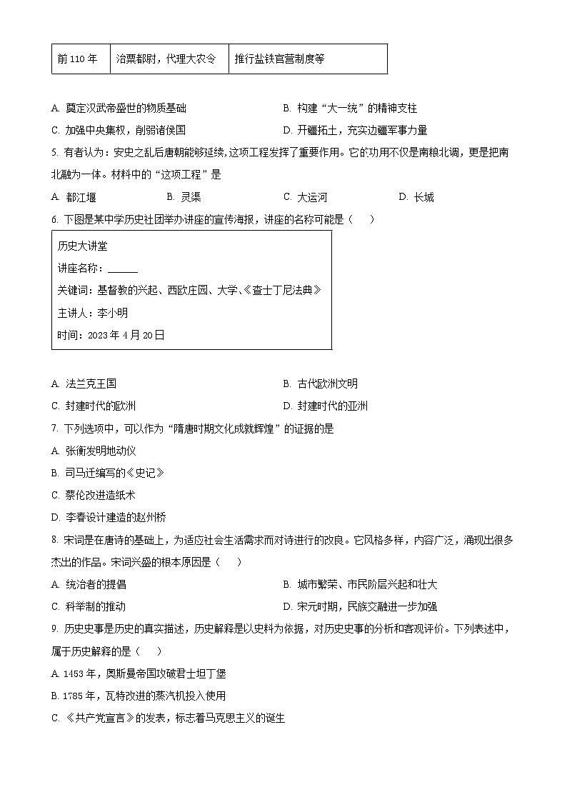 2024年辽宁省鞍山市高新区中考一模历史试题（原卷版+解析版）02