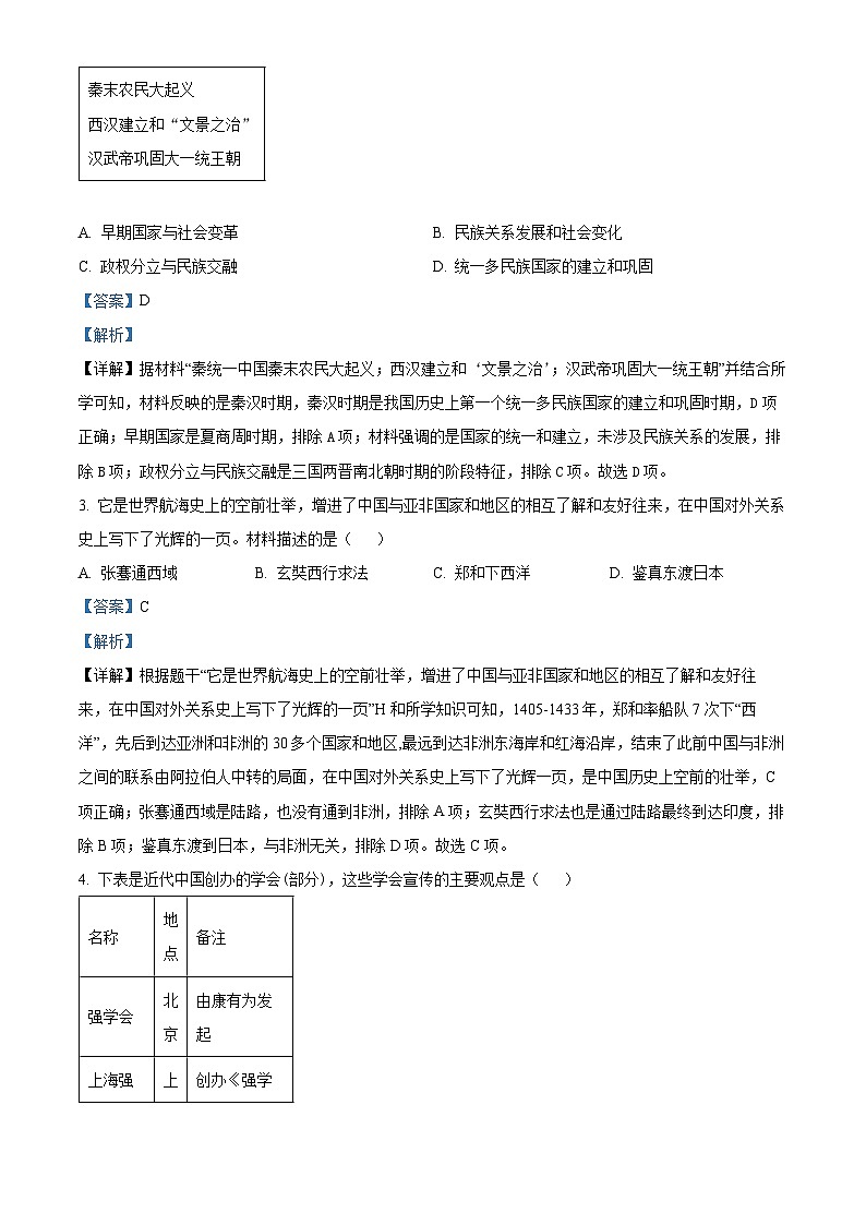 2024年陕西省榆林市子洲县周家硷中学中考模拟预测（一）历史试题（解析版）第2页