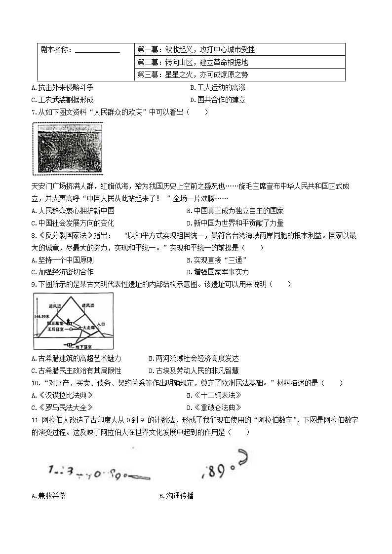 2024年辽宁省大连市甘井子区中考一模历史试题02
