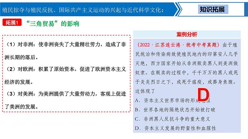 中考历史一轮复习考点梳理突破结构化课件第20讲 殖民掠夺与殖民反抗、国际共产主义运动的兴起与近代科学文化（含答案）05