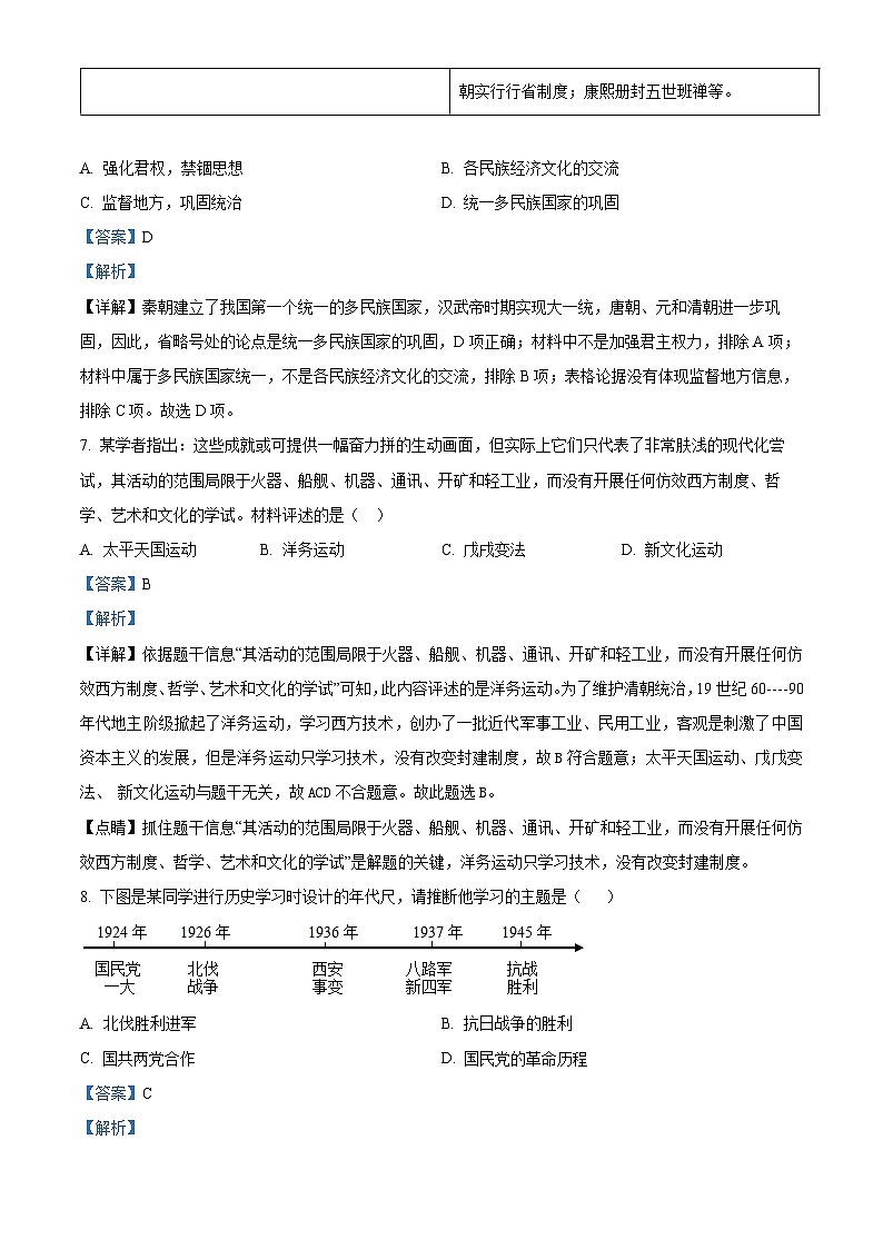 2024年湖南省益阳市初中学业水平考试复习检测（一）历史试题（原卷版+解析版）03