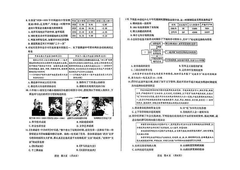 2024年山西省部分地市九年级中考一模考试历史试题第2页