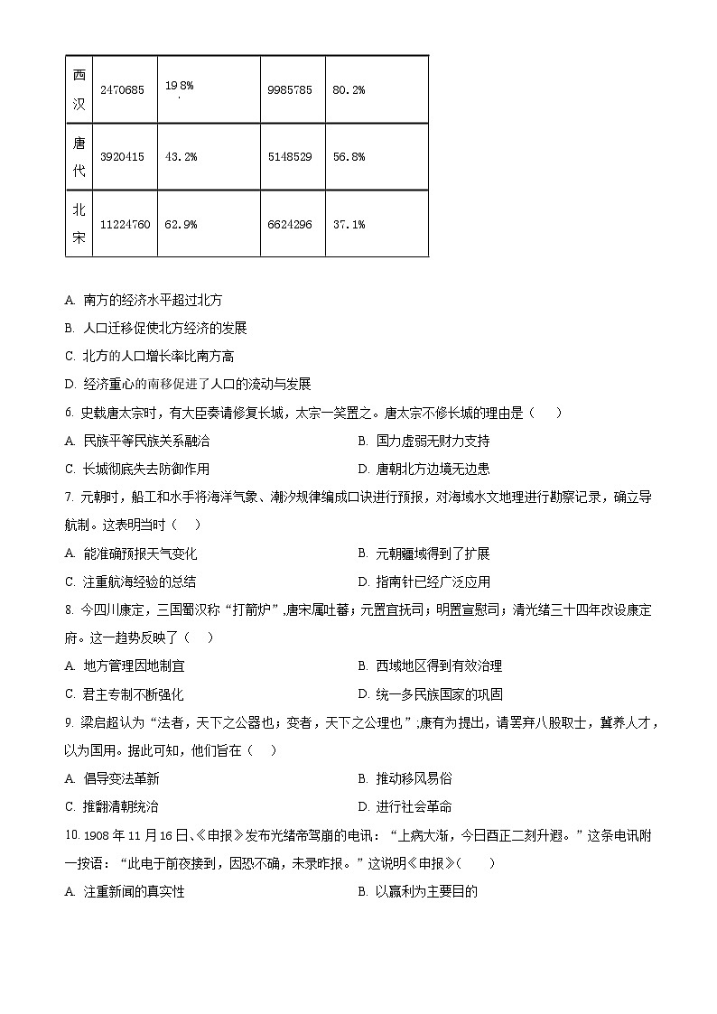 2024年河南省南阳市桐柏县中考一模历史试题（原卷版）第2页