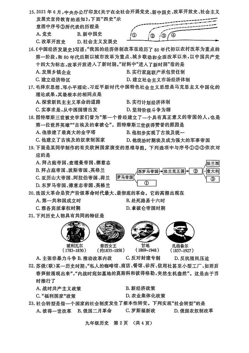 吉林省长春市绿园区2023-2024学年九年级下学期4月中考模拟历史试卷第2页