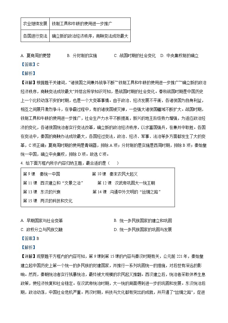 2024年湖南省益阳市初中学业水平考试综合检测（三）历史试题（原卷版+解析版）02