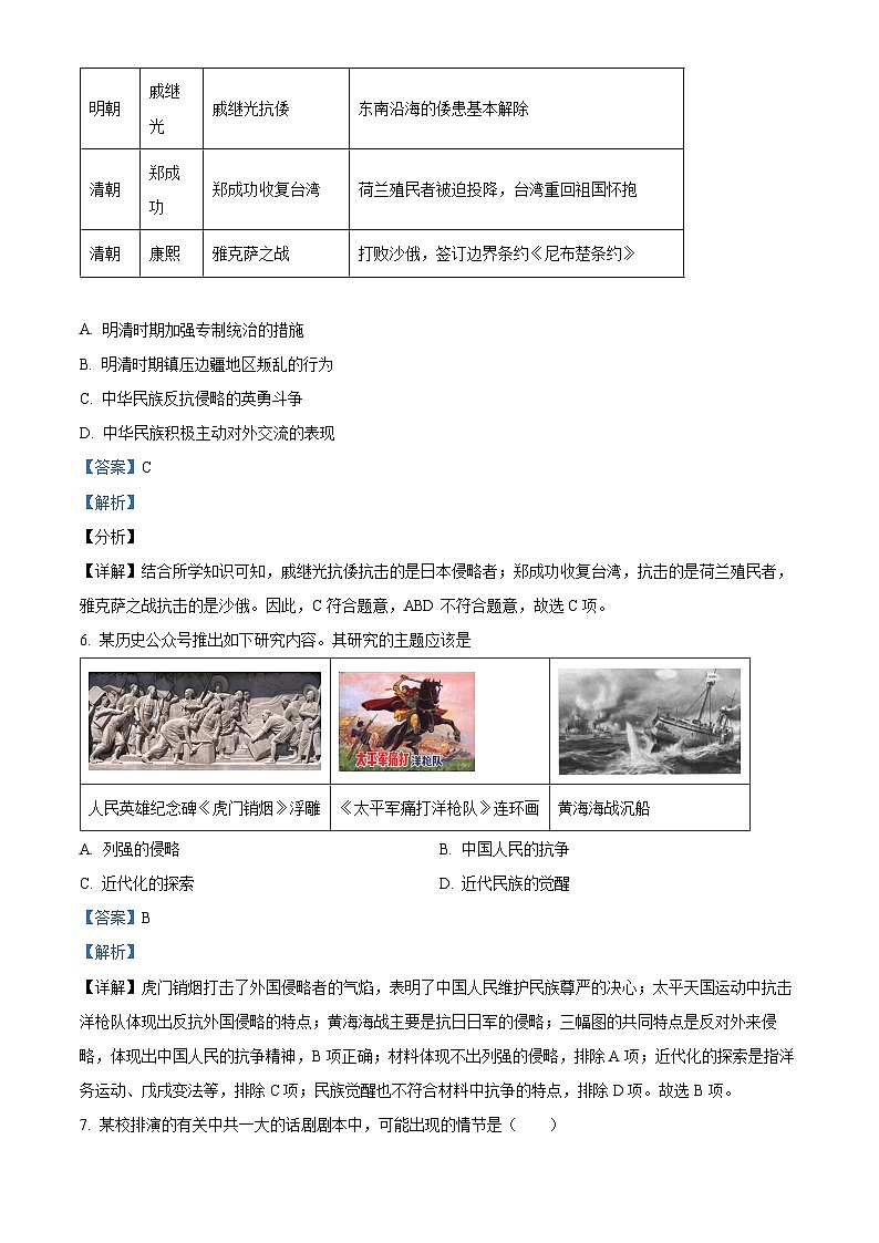 2024年湖南省益阳市初中学业水平考试综合检测（四）历史试题（原卷版+解析版）03