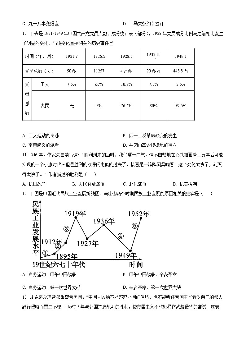 2024年河南省南阳市方城县中考一模历史试题（原卷版）第3页