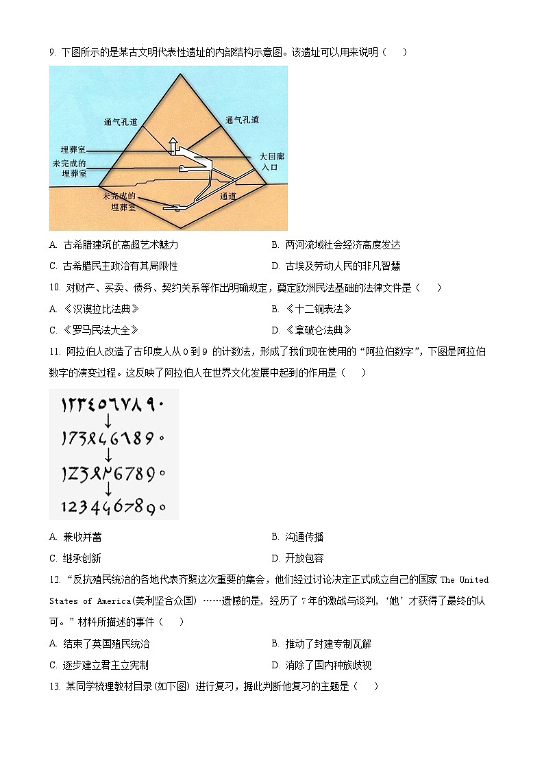 2024年辽宁省大连市甘井子区中考一模历史试题（原卷版+解析版）03