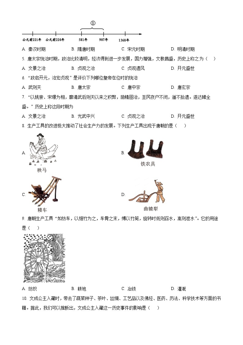 吉林省长春外国语学校2023-2024学年七年级下学期4月月考历史试题（原卷版+解析版）02