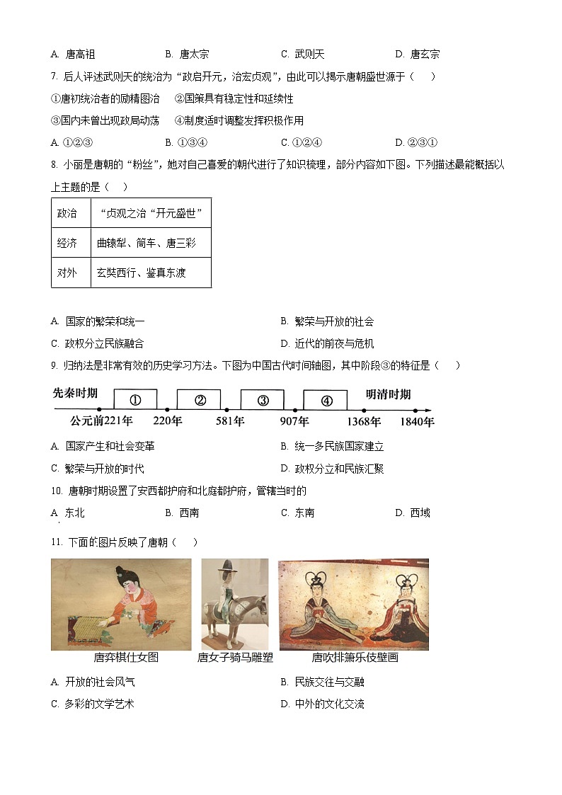 江西省赣州市兴国县2023-2024学年七年级下学期第一次月考历史试题（原卷版+解析版）02