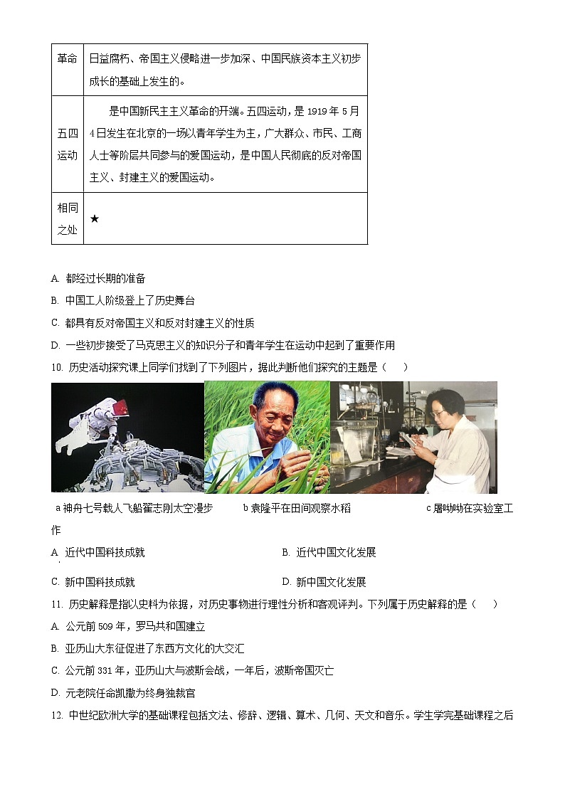 2024年辽宁省百校中考一模历史试题（原卷版+解析版）03