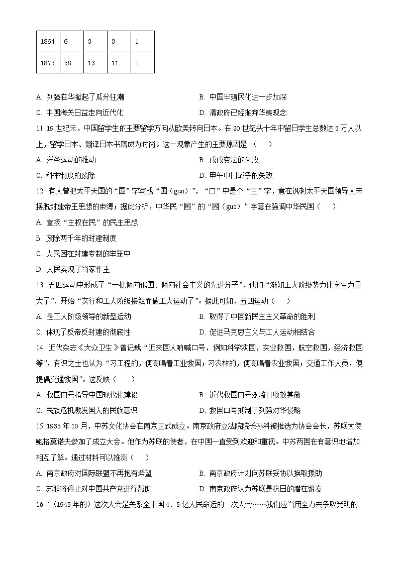 2024年广东省梅州市丰顺县中考一模历史试题（原卷版+解析版）03