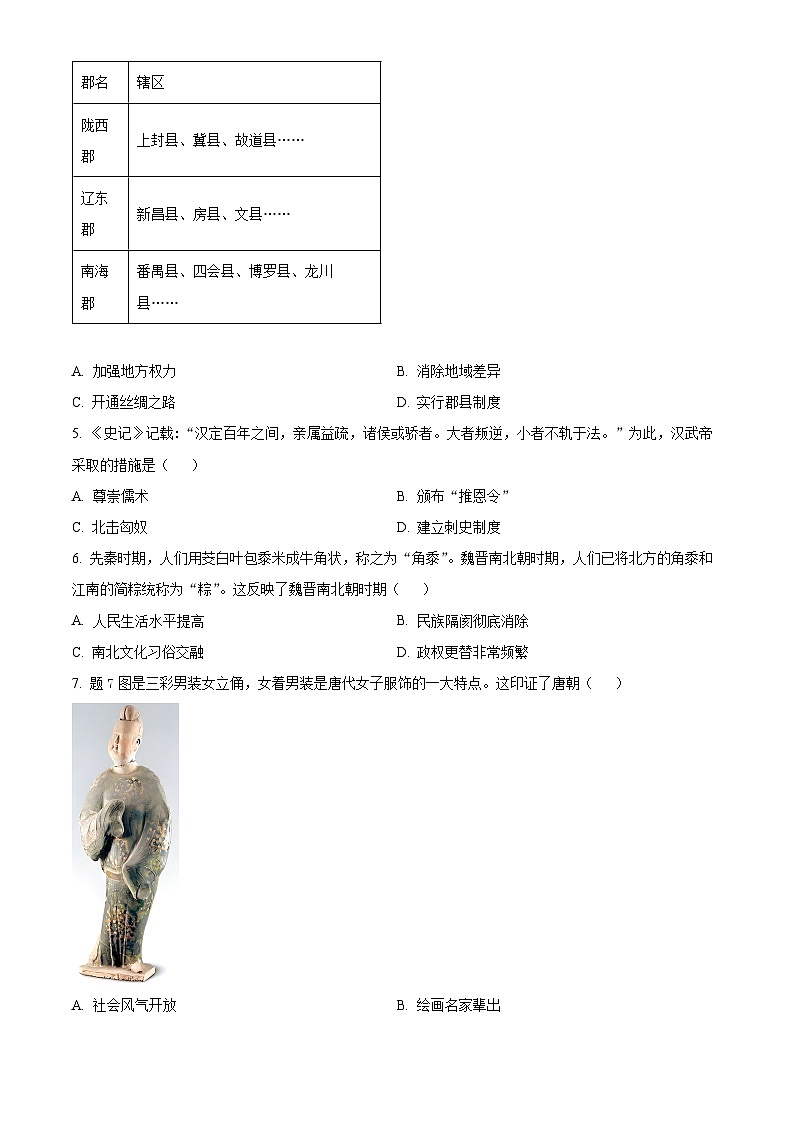 2024年广东省初中学业水平模拟测试历史试题（原卷版+解析版）02