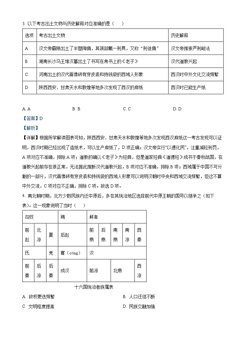 2024年福建省福州文博中学中考二模历史试题（原卷版+解析版）02