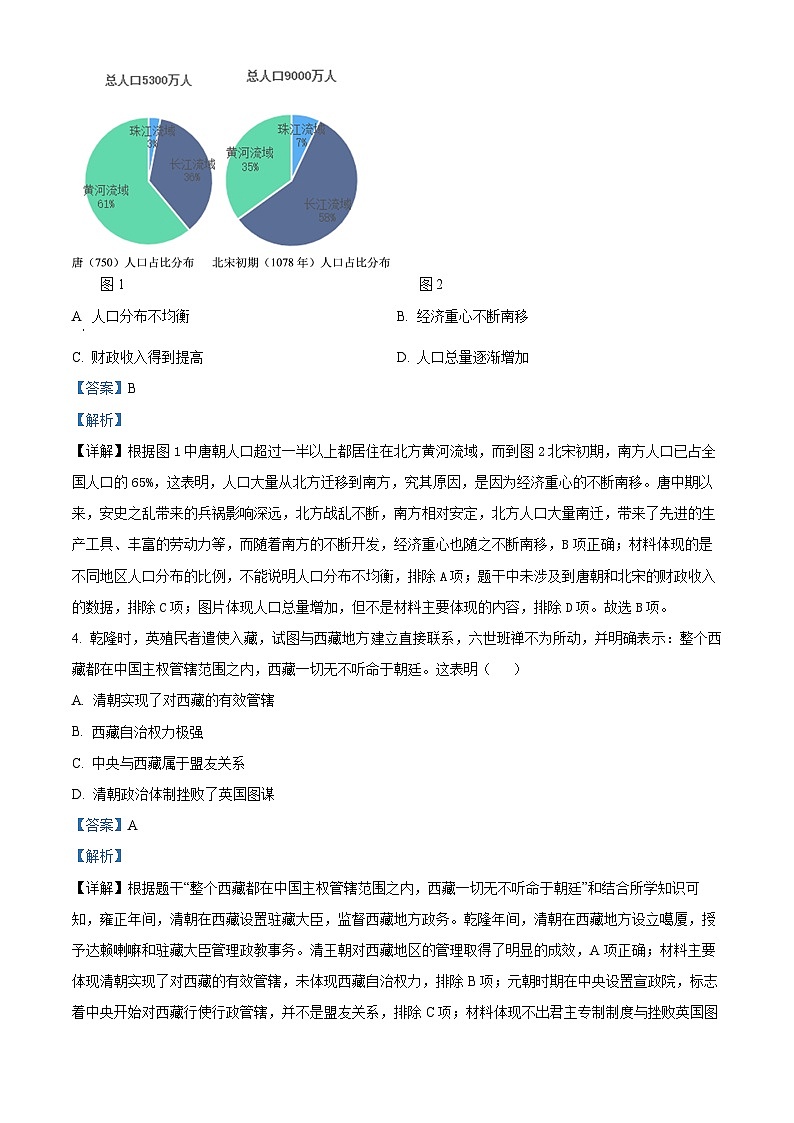 2024年四川绵阳市初中学业水平考试诊断(一)历史试题（原卷版+解析版）02