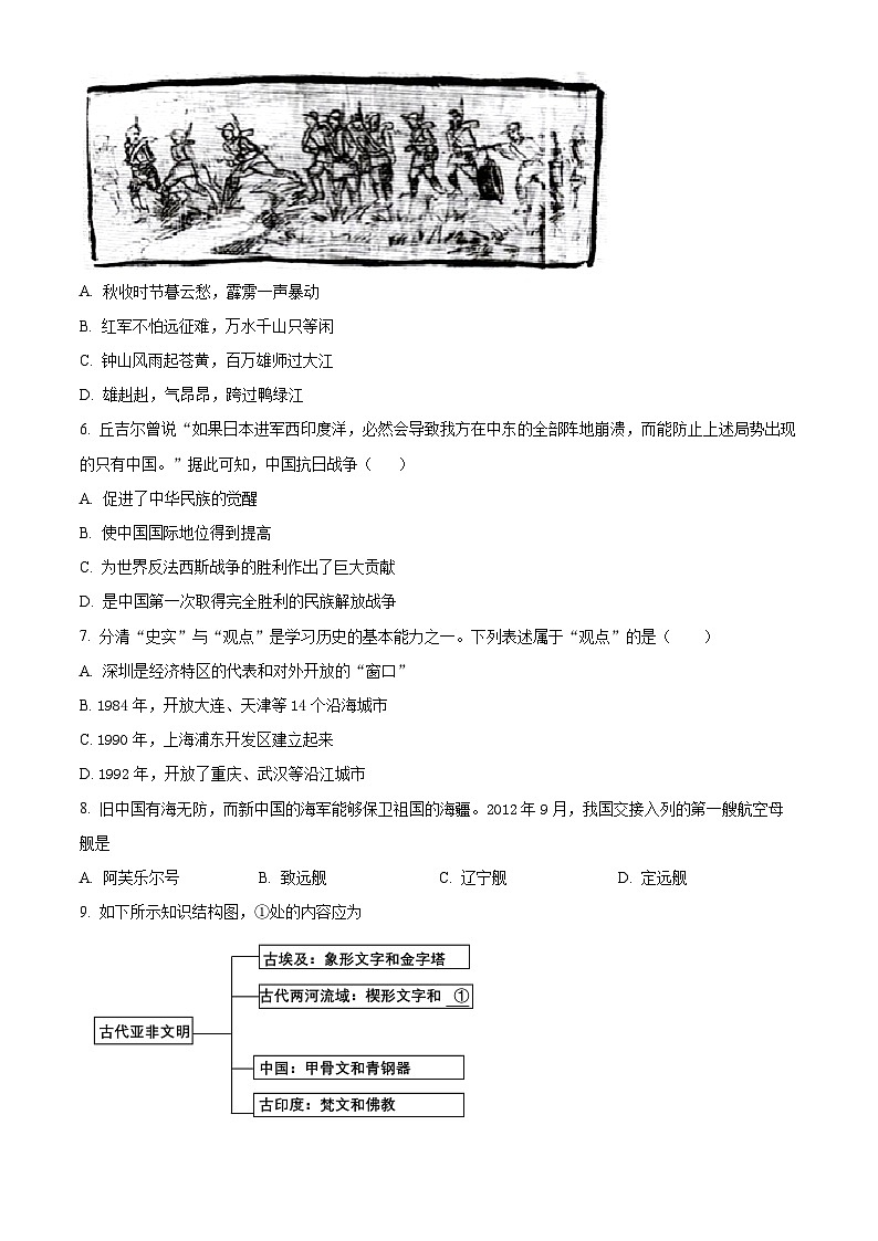 2024年贵州省黔东南苗族侗族自治州中考一模历史试题（原卷版+解析版）02