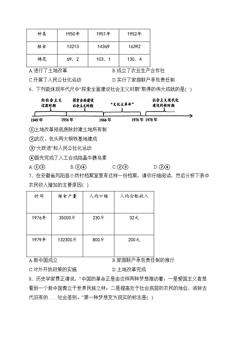 湖北省天门市九校联考2022-2023学年八年级下学期期中考试历史试卷(含答案)02