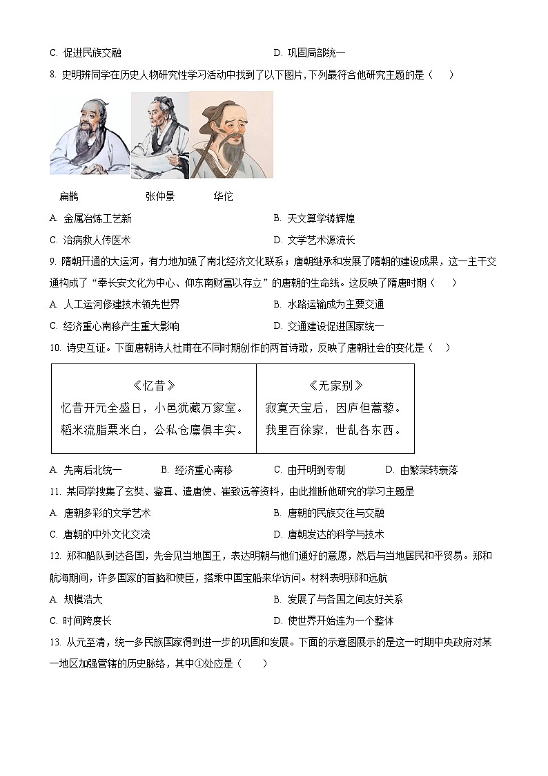 2024年湖南省怀化市雅礼实验学校中考一模历史试题（原卷版+解析版）03