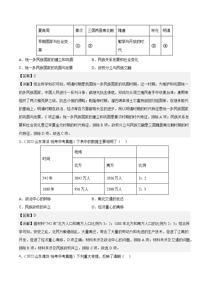 【讲通练透】最新中考历史二轮 专题06 表格型材料选择题 （全国通用）02