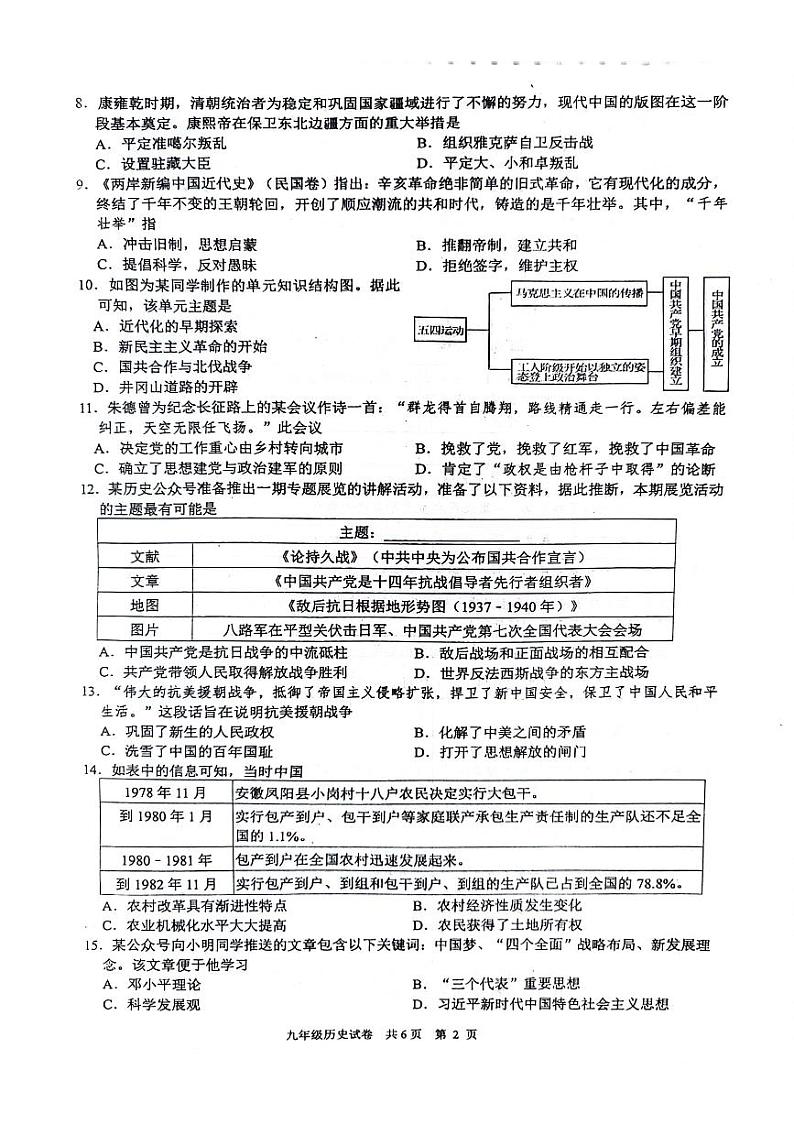 2024年江苏省泰州市兴化市中考一模历史试题第2页