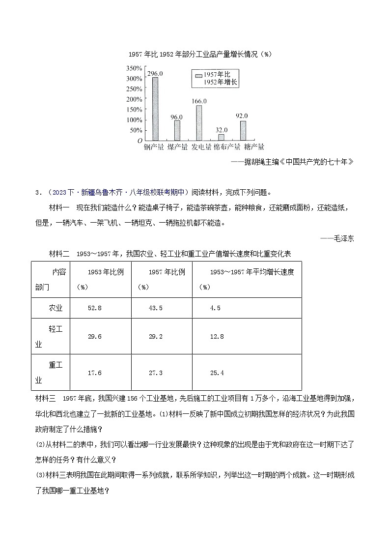 （高频非选择题25题）第二单元  社会主义制度的建立与社会主义建设的探索-2023-2024学年八年级历史下学期期中真题分类汇编（全国通用）02