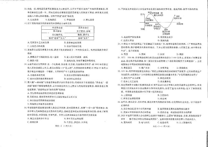 2024年云南省初中学业水平考试标准模拟卷（三）历史试卷（PDF版含答案和答题卡）02