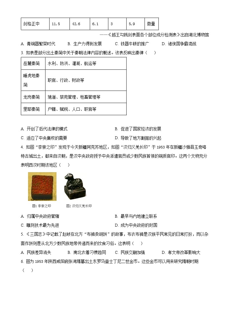 2024年广东省惠州市惠东县中考一模历史试题（原卷版+解析版）02